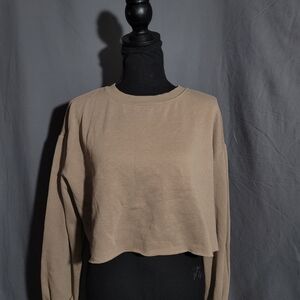 Divided Beige Long Sleeve Crop Top